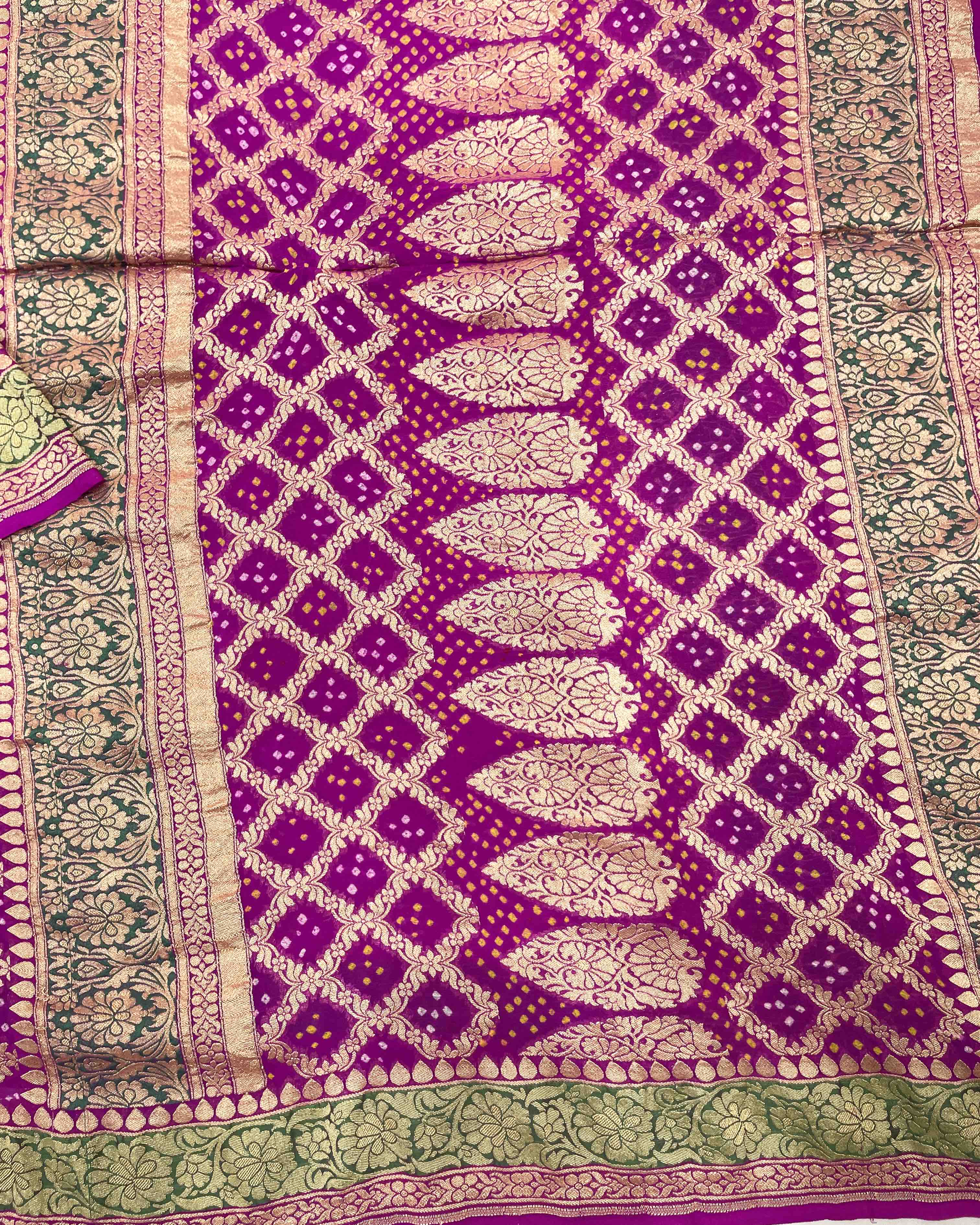 Purple & Pink Banarasi Georgette Bandhani Saree