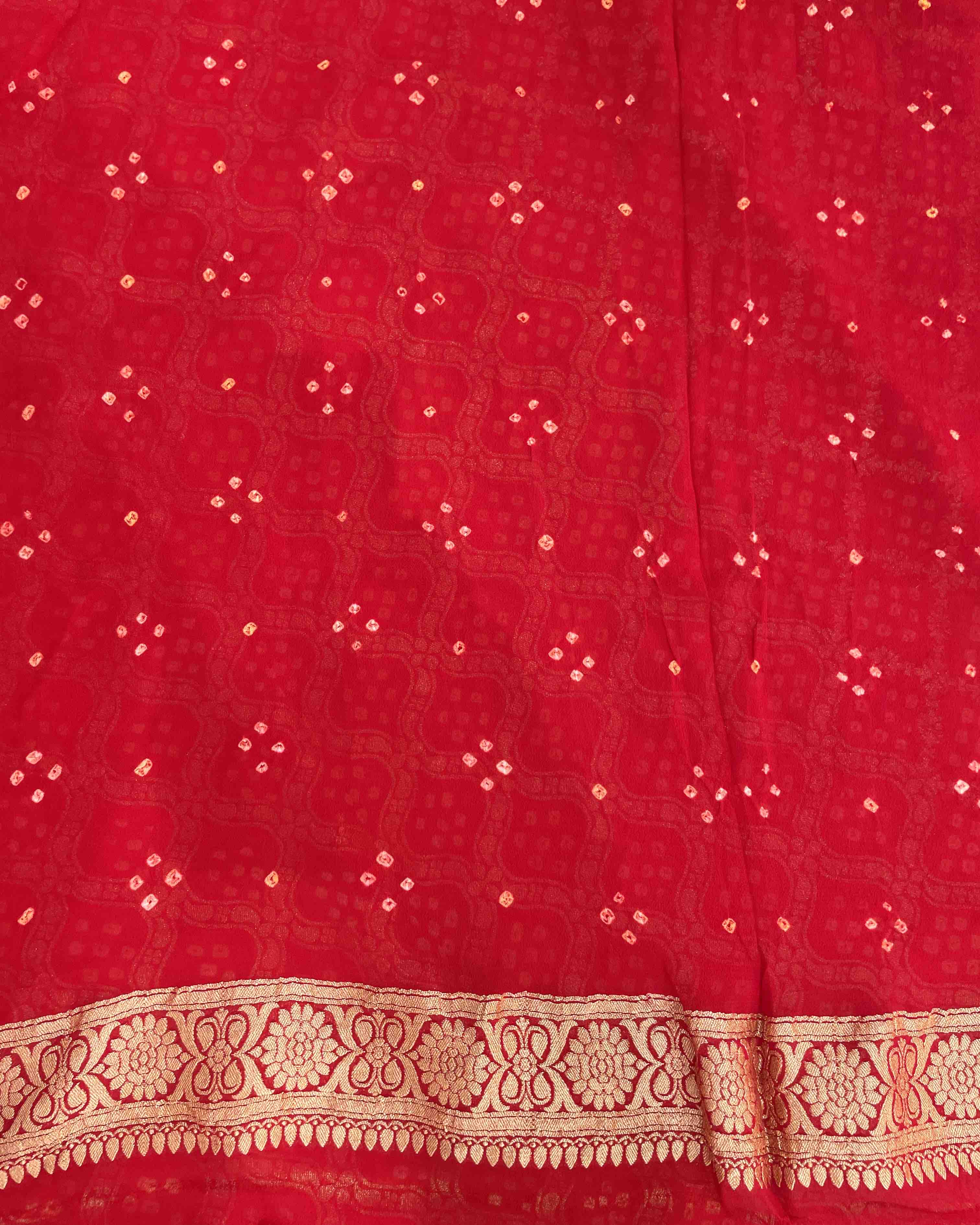 Red & Orange Banarasi Georgette Bandhani Saree