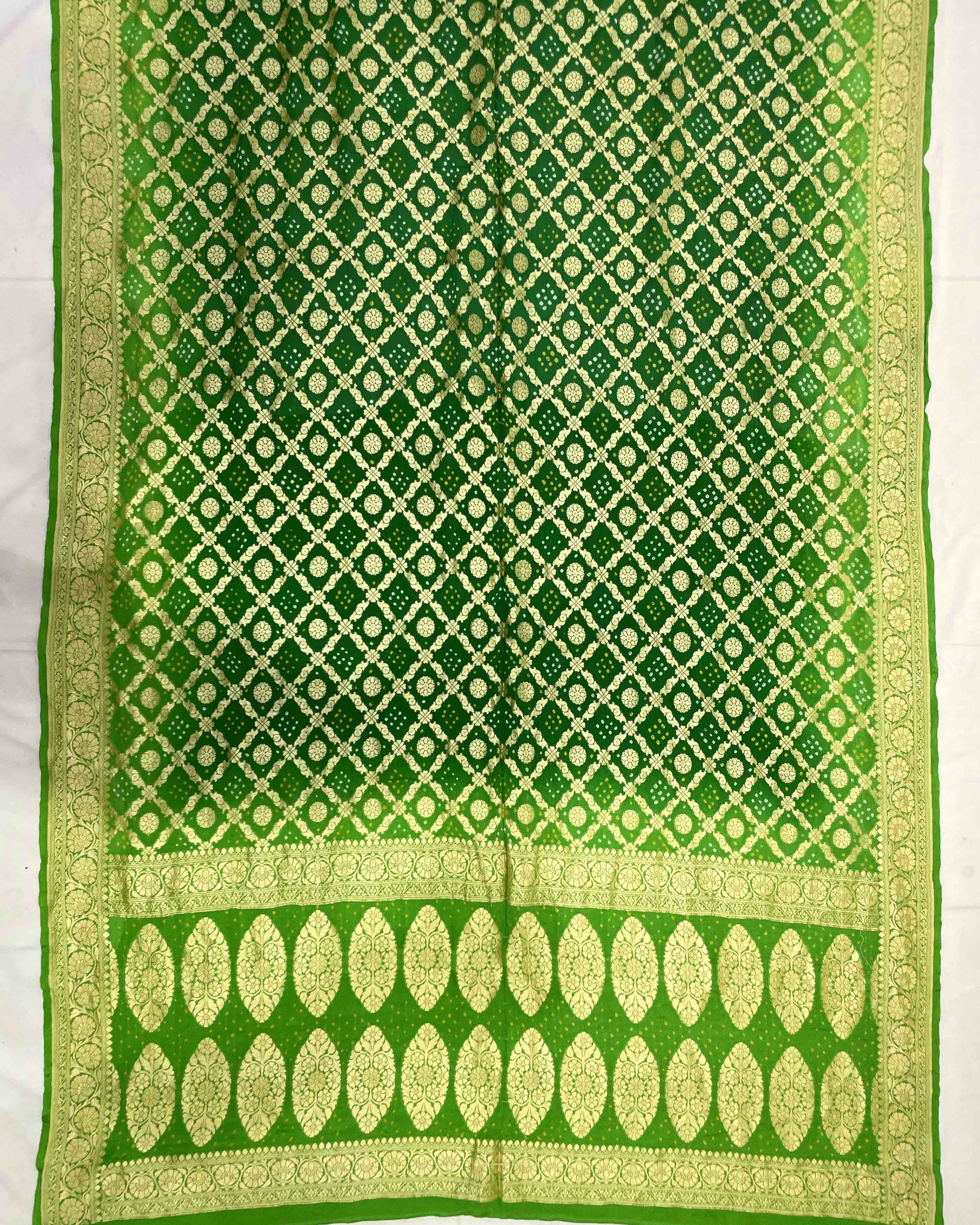 Green Banarasi Georgette Bandhani Saree