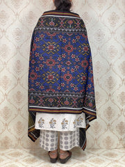 Black & Blue Patola woolen shawl - SindhoiPatolaArt