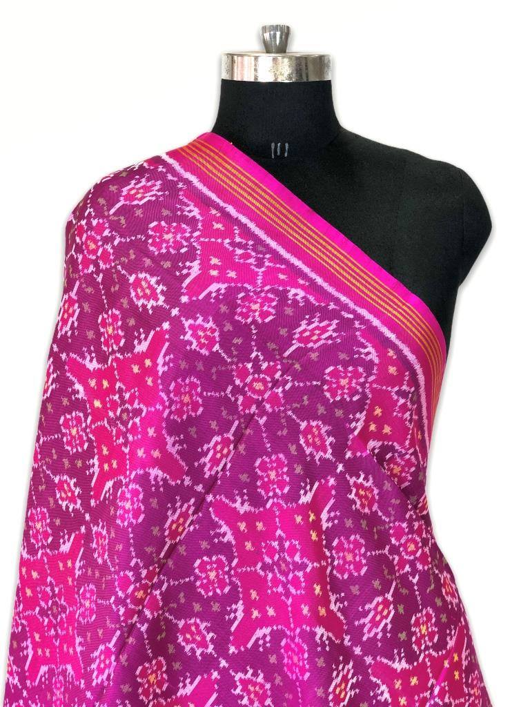 Semi double Ikat Dupatta with Traditional Chhabadi bhat design in pink and purple colour - SindhoiPatolaArt