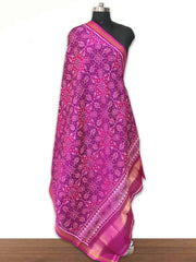 Semi double Ikat Dupatta with Traditional Chhabadi bhat design in pink and purple colour - SindhoiPatolaArt