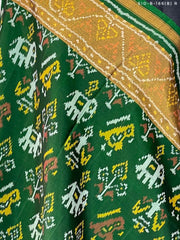 Traditional Hathipopat design in Green colour - SindhoiPatolaArt
