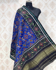 Black & Blue Narikunj Flower Patola Shawl - SindhoiPatolaArt