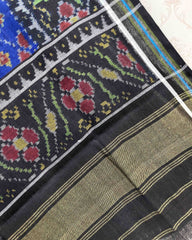 Black & Blue Narikunj Flower Patola Shawl - SindhoiPatolaArt