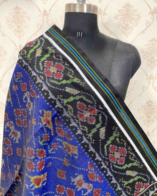 Black & Blue Narikunj Flower Patola Shawl - SindhoiPatolaArt