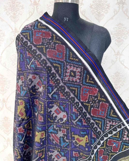 Black & Blue Narikunj Patola Shawl - SindhoiPatolaArt