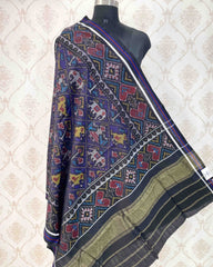 Black & Blue Narikunj Patola Shawl - SindhoiPatolaArt
