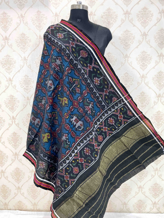 Black & Blue Narikunj Patola Shawl - SindhoiPatolaArt