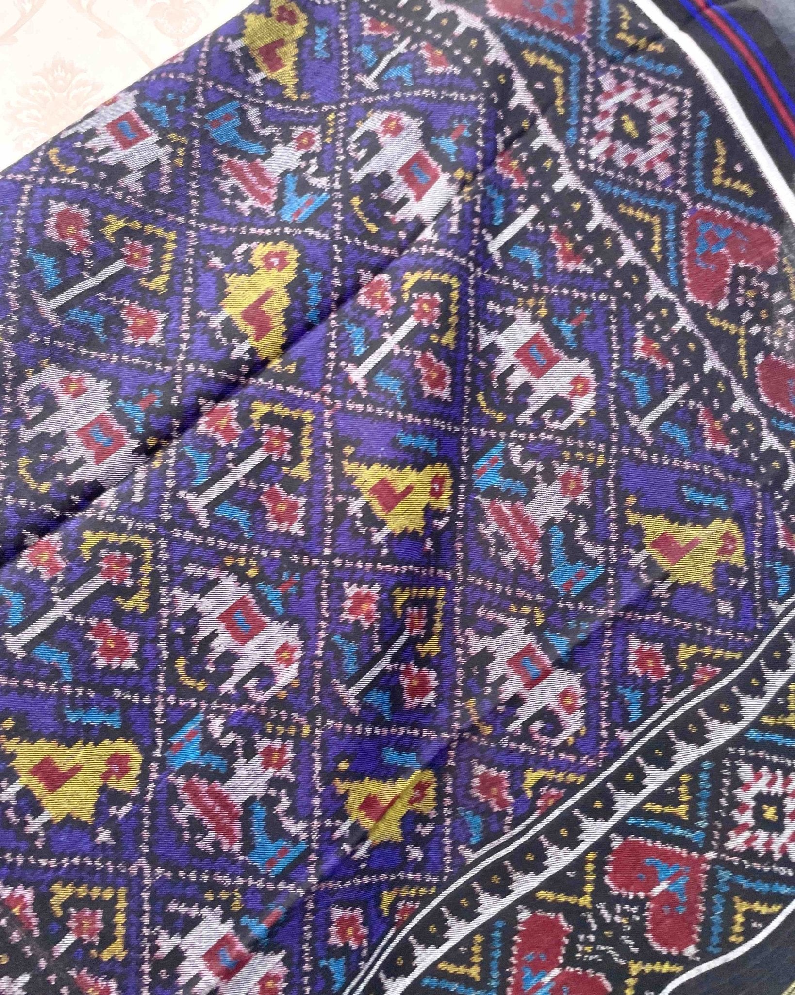 Black & Blue Narikunj Patola Shawl - SindhoiPatolaArt