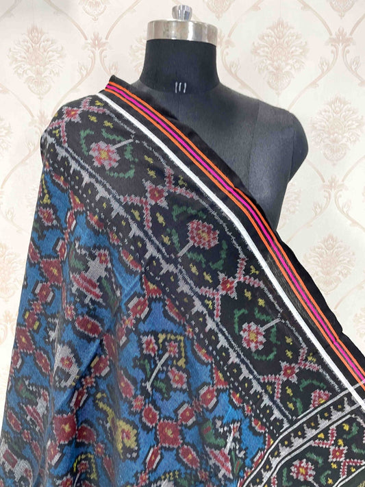 Black & Blue Narikunj Patola Shawl - SindhoiPatolaArt