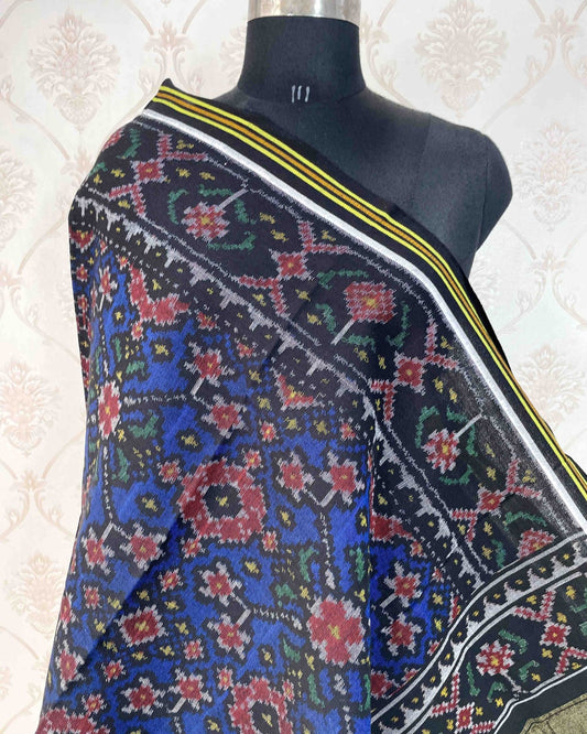 Black & Blue Navratan Patola Shawl - SindhoiPatolaArt