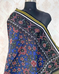 Black & Blue Navratan Patola Shawl - SindhoiPatolaArt