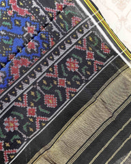 Black & Blue Navratan Patola Shawl - SindhoiPatolaArt