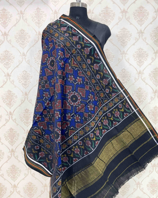 Black & Blue Navratan Patola Shawl - SindhoiPatolaArt