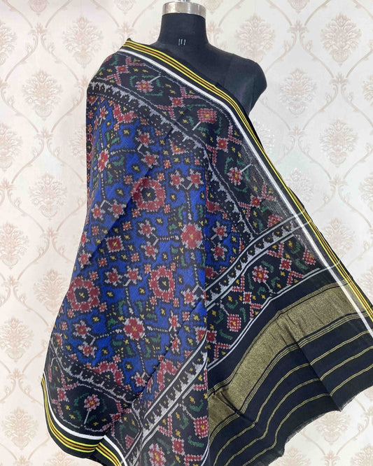 Black & Blue Navratan Patola Shawl - SindhoiPatolaArt