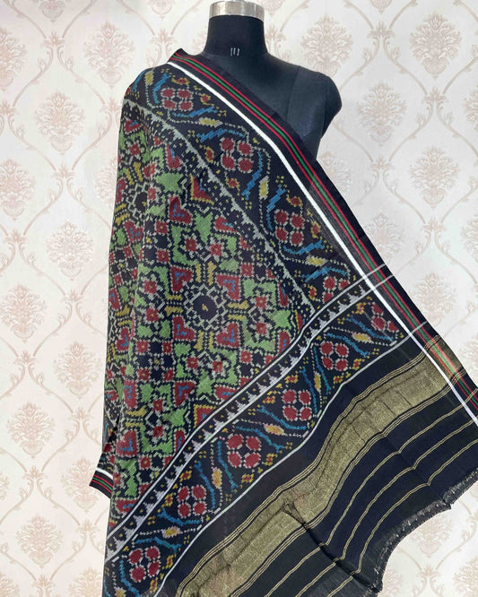 Black & Green Navratan Patola Shawl - SindhoiPatolaArt