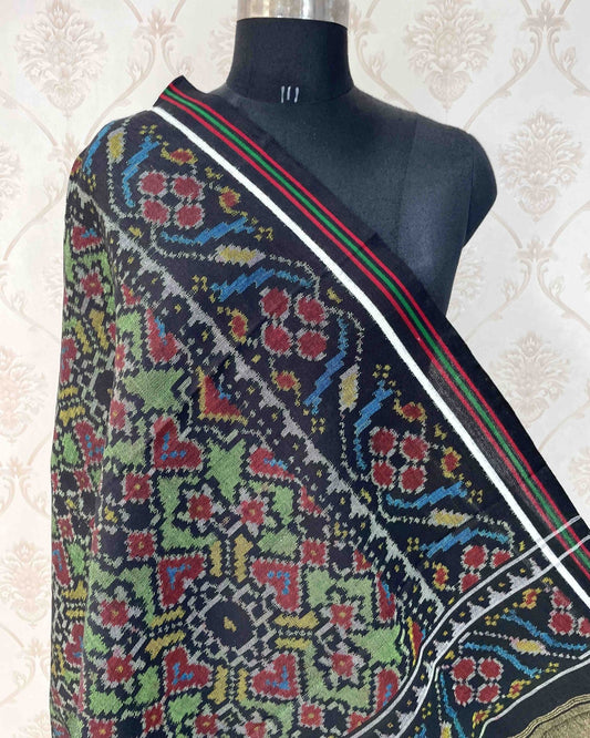 Black & Green Navratan Patola Shawl - SindhoiPatolaArt