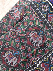 Black & Green With Maroon Elephant Manekchowk Patola Shawl - SindhoiPatolaArt