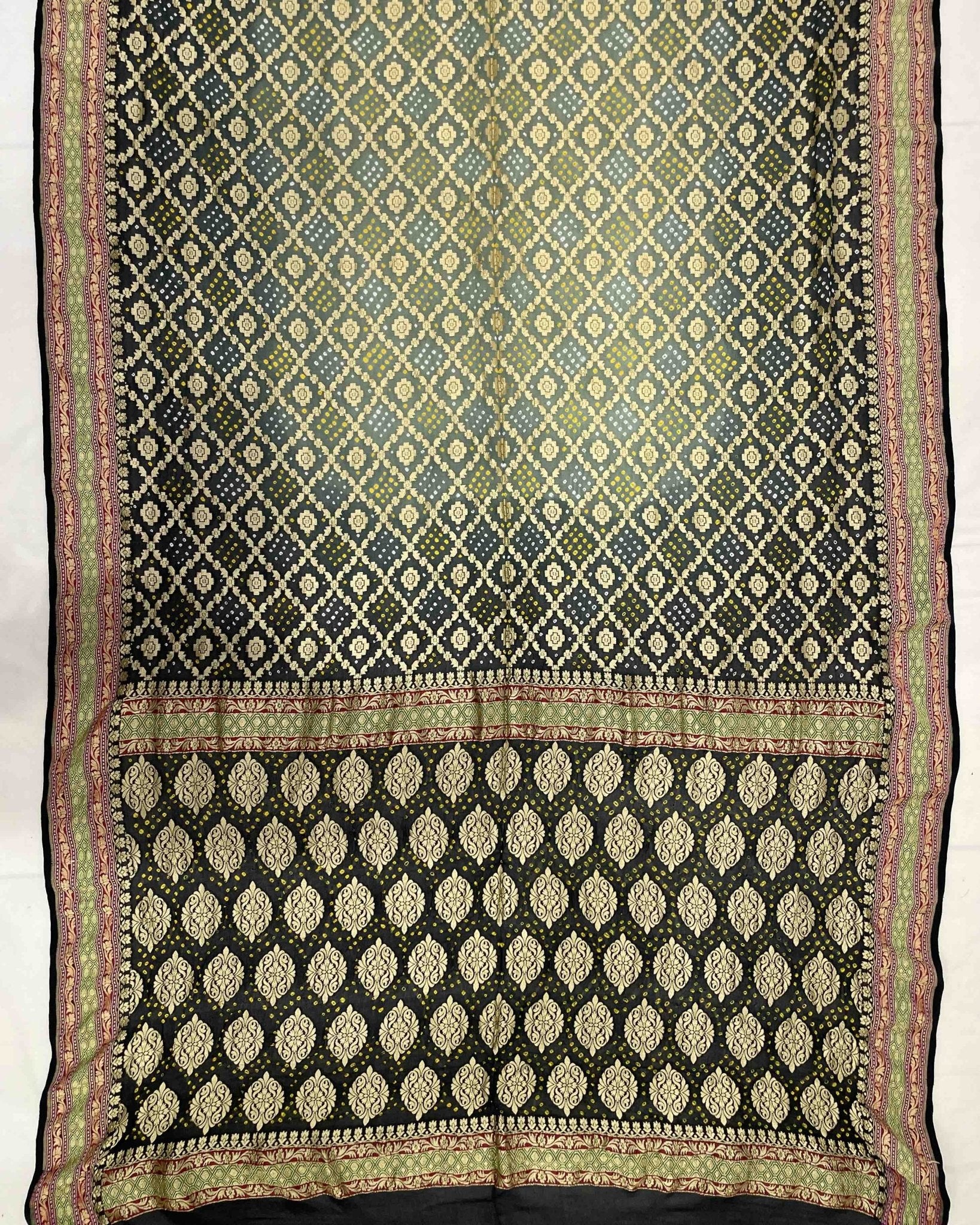 Black & Grey banarasi Georgette Bandhani Saree - SindhoiPatolaArt