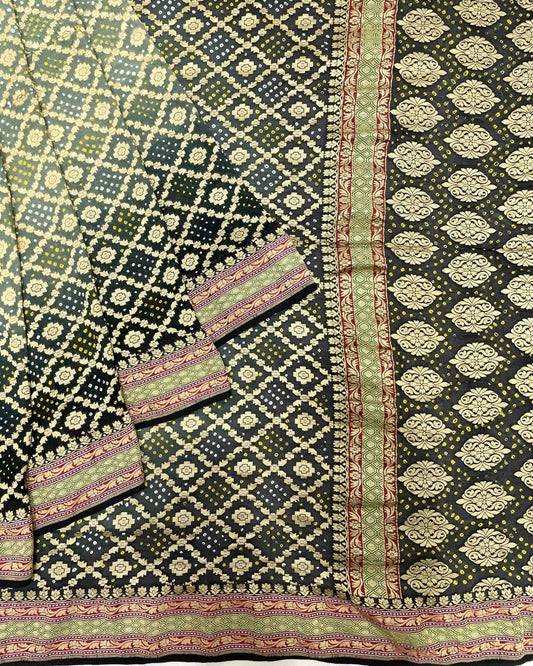 Black & Grey banarasi Georgette Bandhani Saree - SindhoiPatolaArt