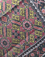Black & Maroon With Yellow Manekchowk Patola Shawl - SindhoiPatolaArt