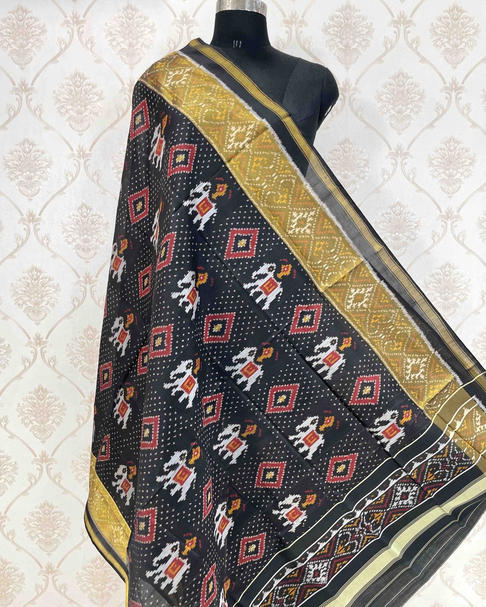 Black Narikunj Doted Designer Patola Dupatta - SindhoiPatolaArt