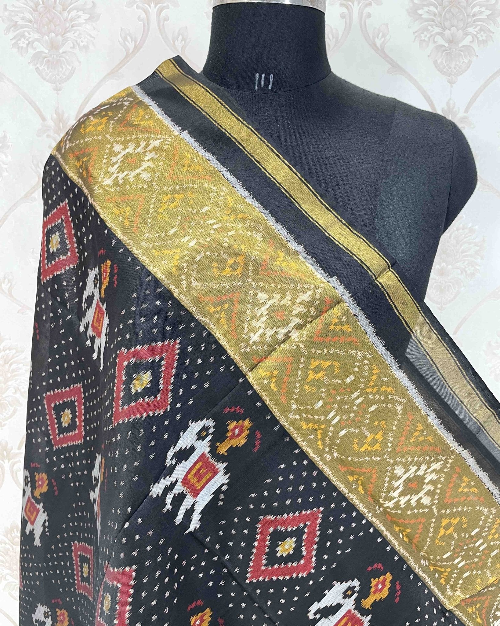 Black Narikunj Doted Designer Patola Dupatta - SindhoiPatolaArt