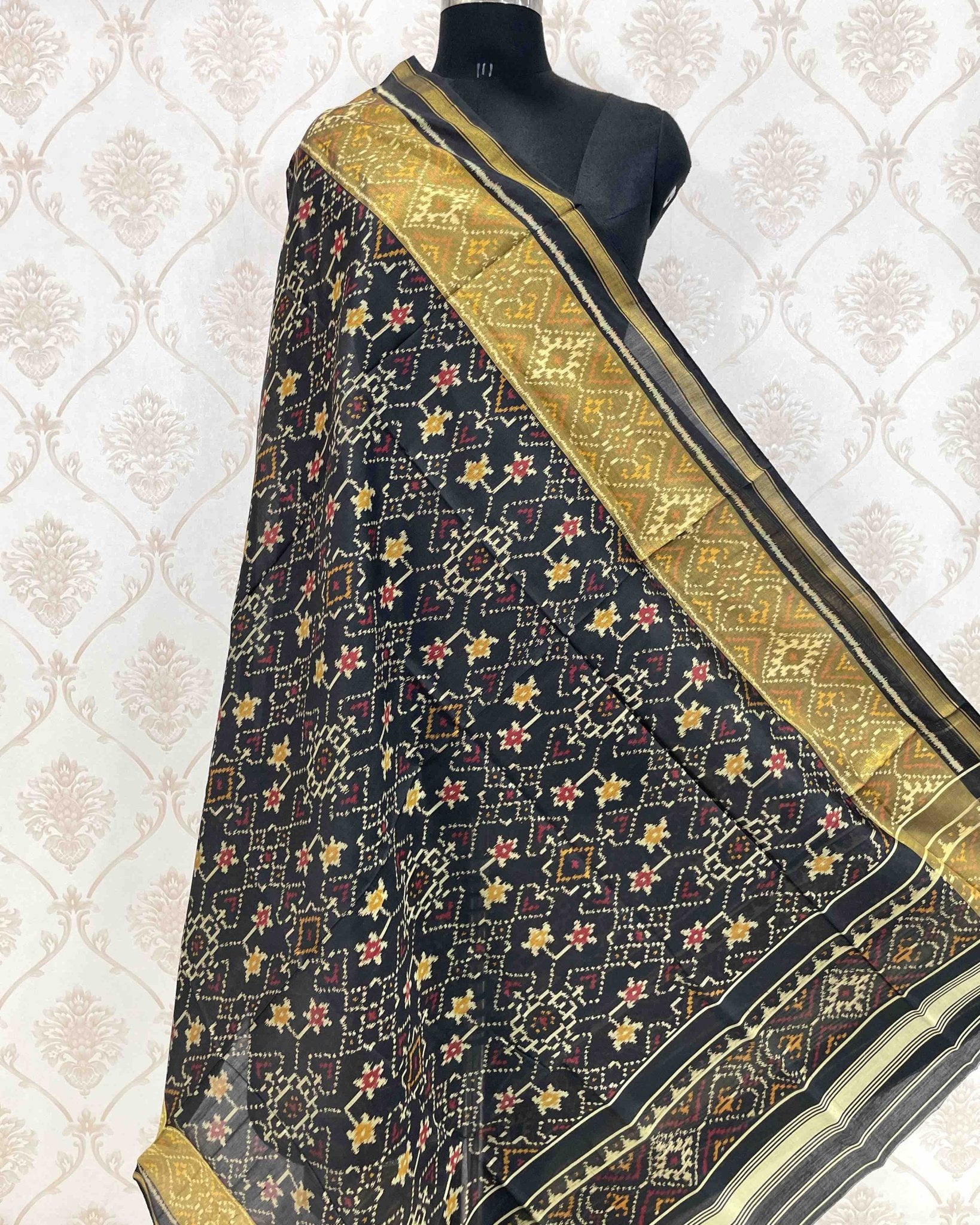 Black Navratan Designer Patola Dupatta - SindhoiPatolaArt