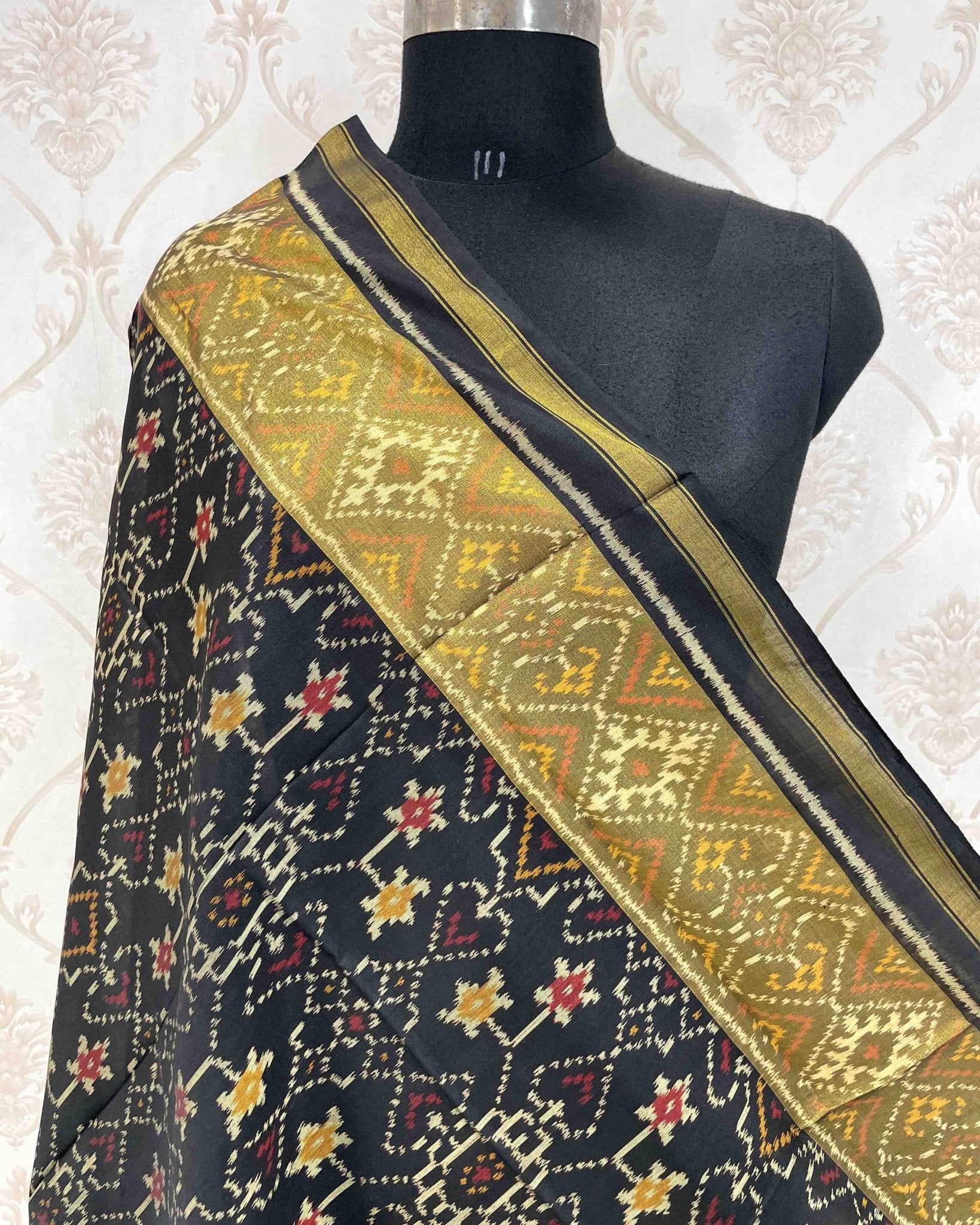 Black Navratan Designer Patola Dupatta - SindhoiPatolaArt