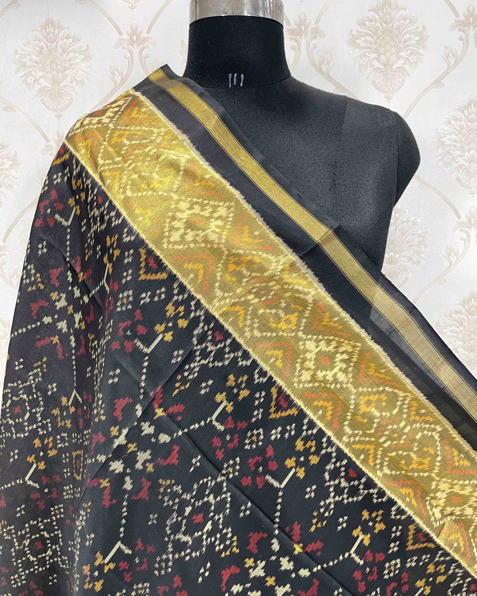 Black Navratan Designer Patola Dupatta - SindhoiPatolaArt