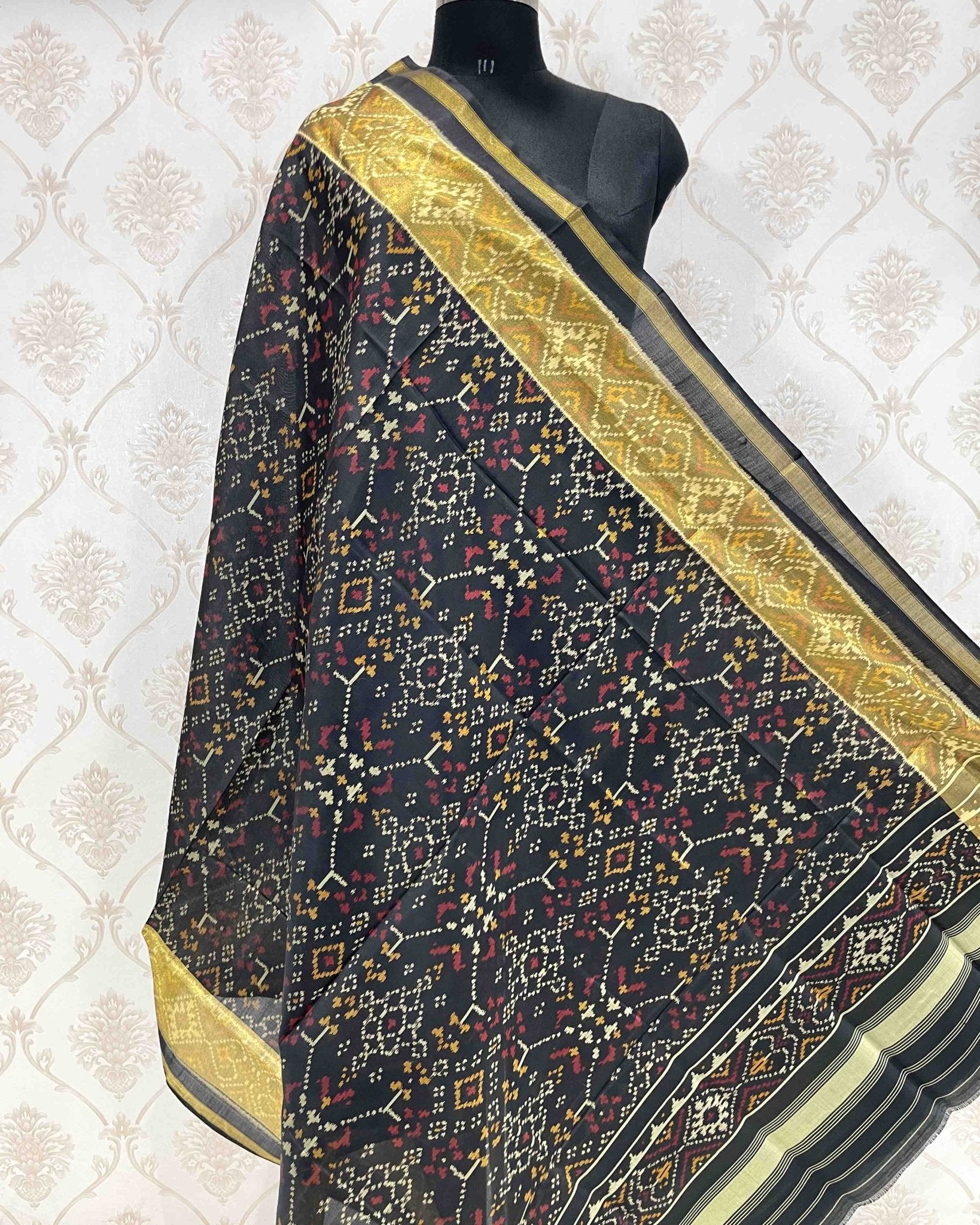 Black Navratan Designer Patola Dupatta - SindhoiPatolaArt