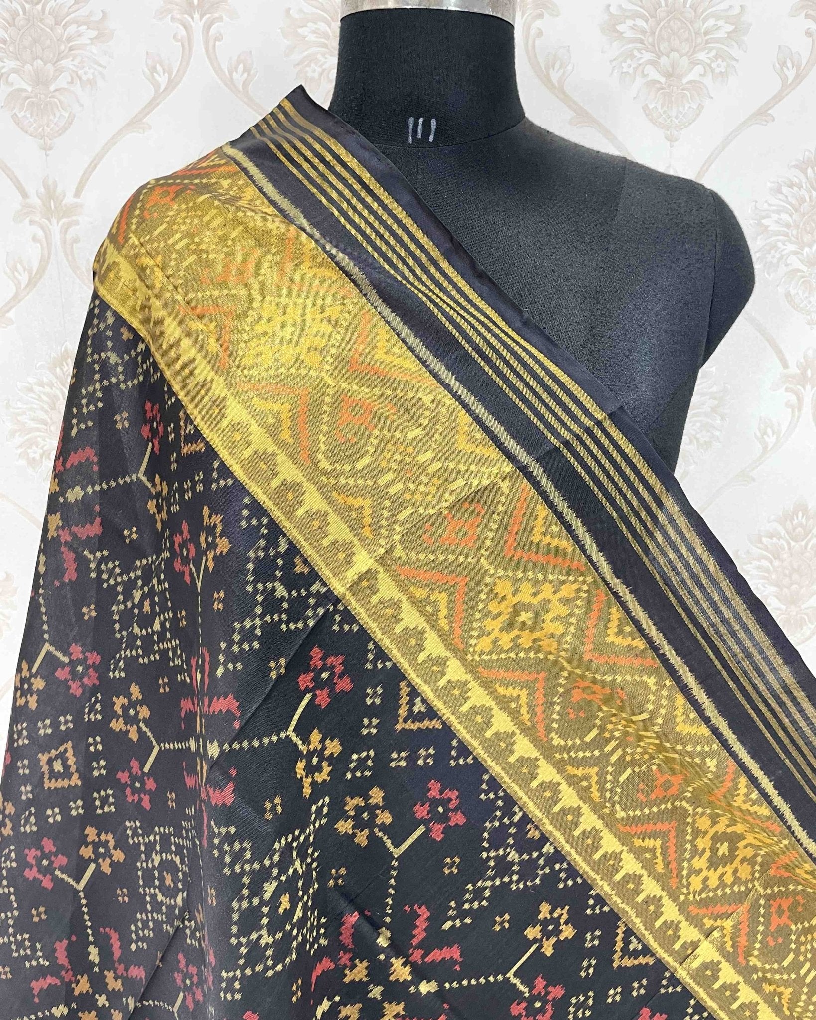 Black Navratan Designer Patola Dupatta - SindhoiPatolaArt