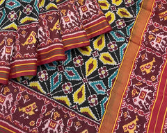 black new fancy design with traditional red narikunj pallu patola saree - SindhoiPatolaArt