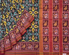 black new fancy design with traditional red narikunj pallu patola saree - SindhoiPatolaArt