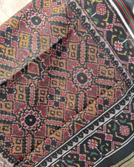Black & Orange Manekchowk Patola Shawl - SindhoiPatolaArt