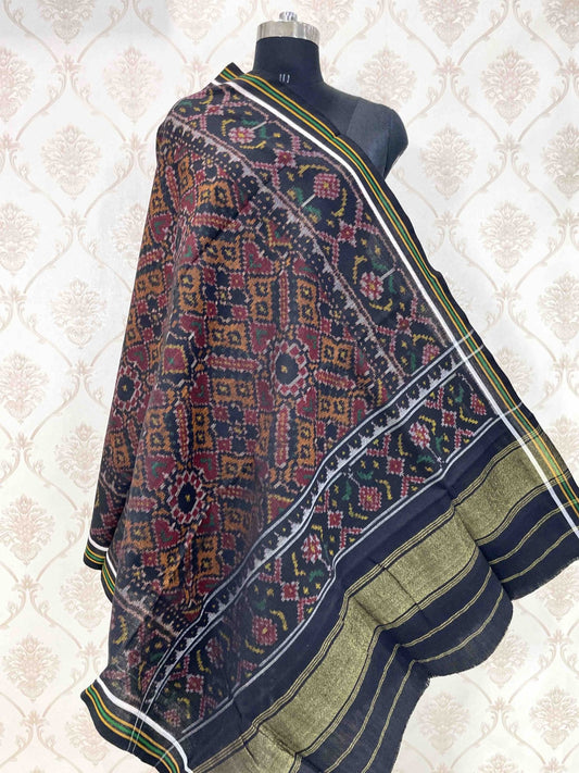 Black & Orange Manekchowk Patola Shawl - SindhoiPatolaArt