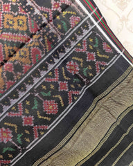 Black & Orange Manekchowk Patola Shawl - SindhoiPatolaArt