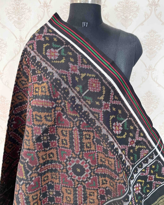 Black & Orange Manekchowk Patola Shawl - SindhoiPatolaArt