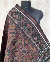 Black & Orange Manekchowk Patola Shawl - SindhoiPatolaArt