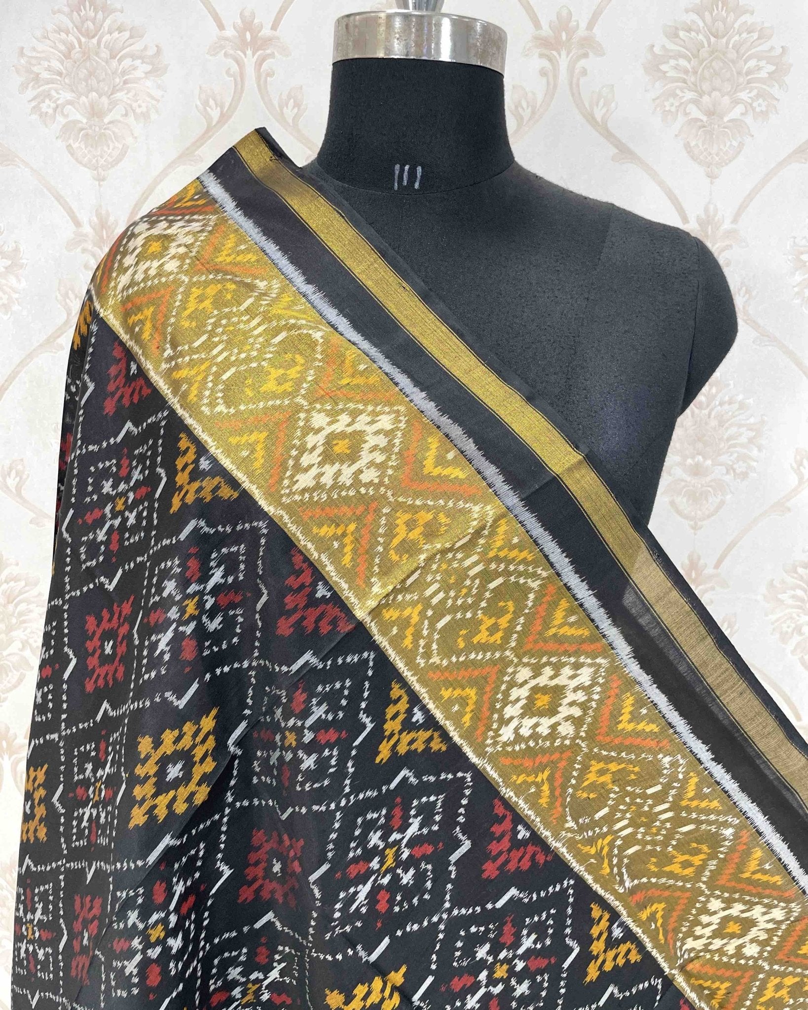 Black Panchanda Designer Patola Dupatta - SindhoiPatolaArt