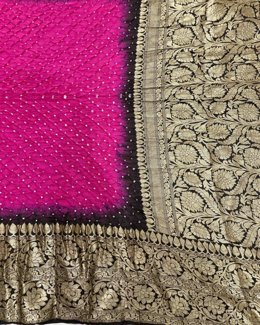 Black & Pink Kanjivaram Bandhani Saree - SindhoiPatolaArt