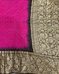 Black & Pink Kanjivaram Bandhani Saree - SindhoiPatolaArt