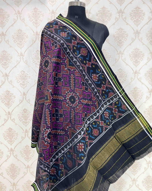 Black & Purple Manekchowk Patola Shawl - SindhoiPatolaArt