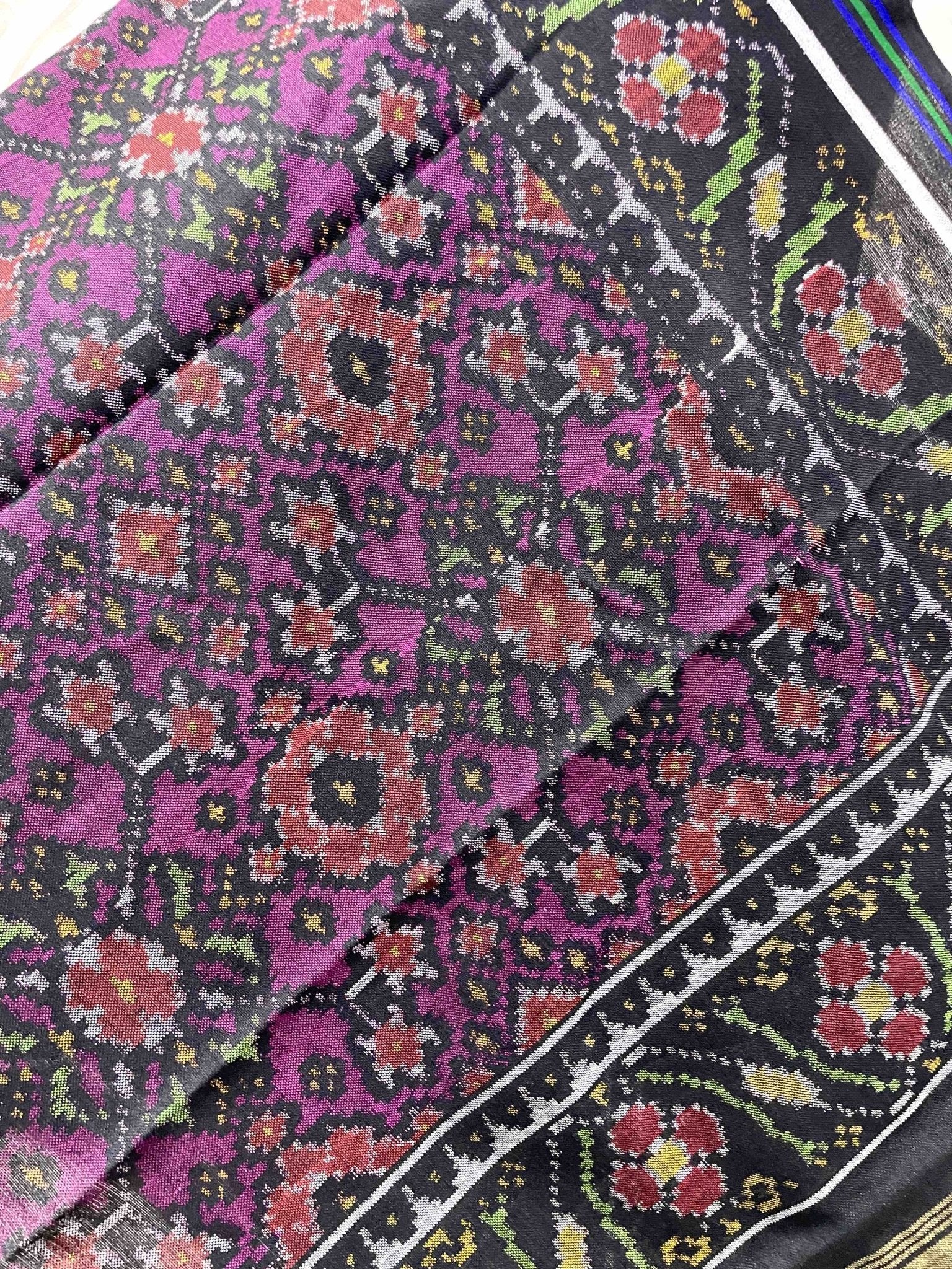 Black & Purple Navratan Patola Shawl - SindhoiPatolaArt