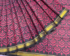 Black & Red Leaves Designer Patola - SindhoiPatolaArt