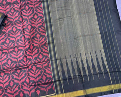 Black & Red Leaves Designer Patola - SindhoiPatolaArt