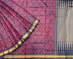 Black & Red Leaves Designer Patola - SindhoiPatolaArt