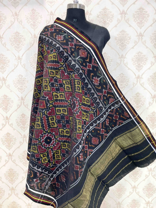 Black & Yellow Manekchowk Patola Shawl - SindhoiPatolaArt