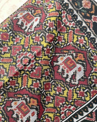Black & Yellow With Maroon Elephant Manekchowk Patola Shawl - SindhoiPatolaArt